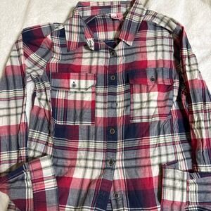Dolled Up by Fang Red and Blue Plaid Flannel Button Down Shirt SIZE SMALL